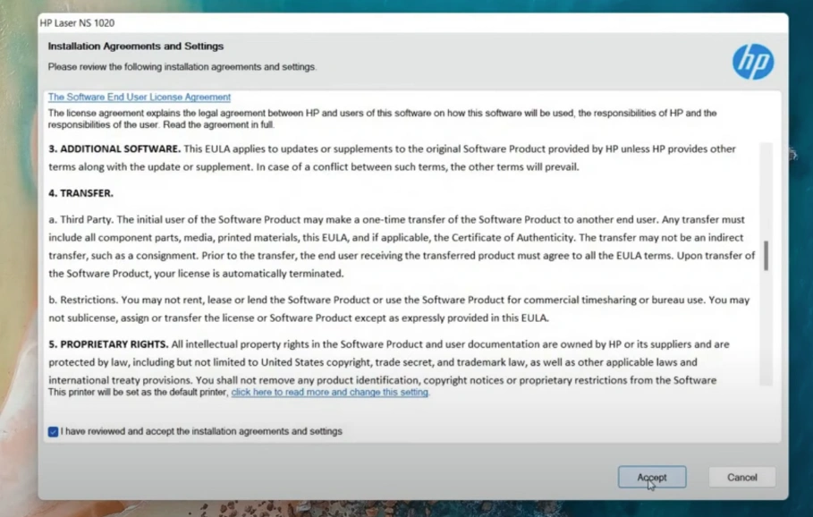 End user license agreement page